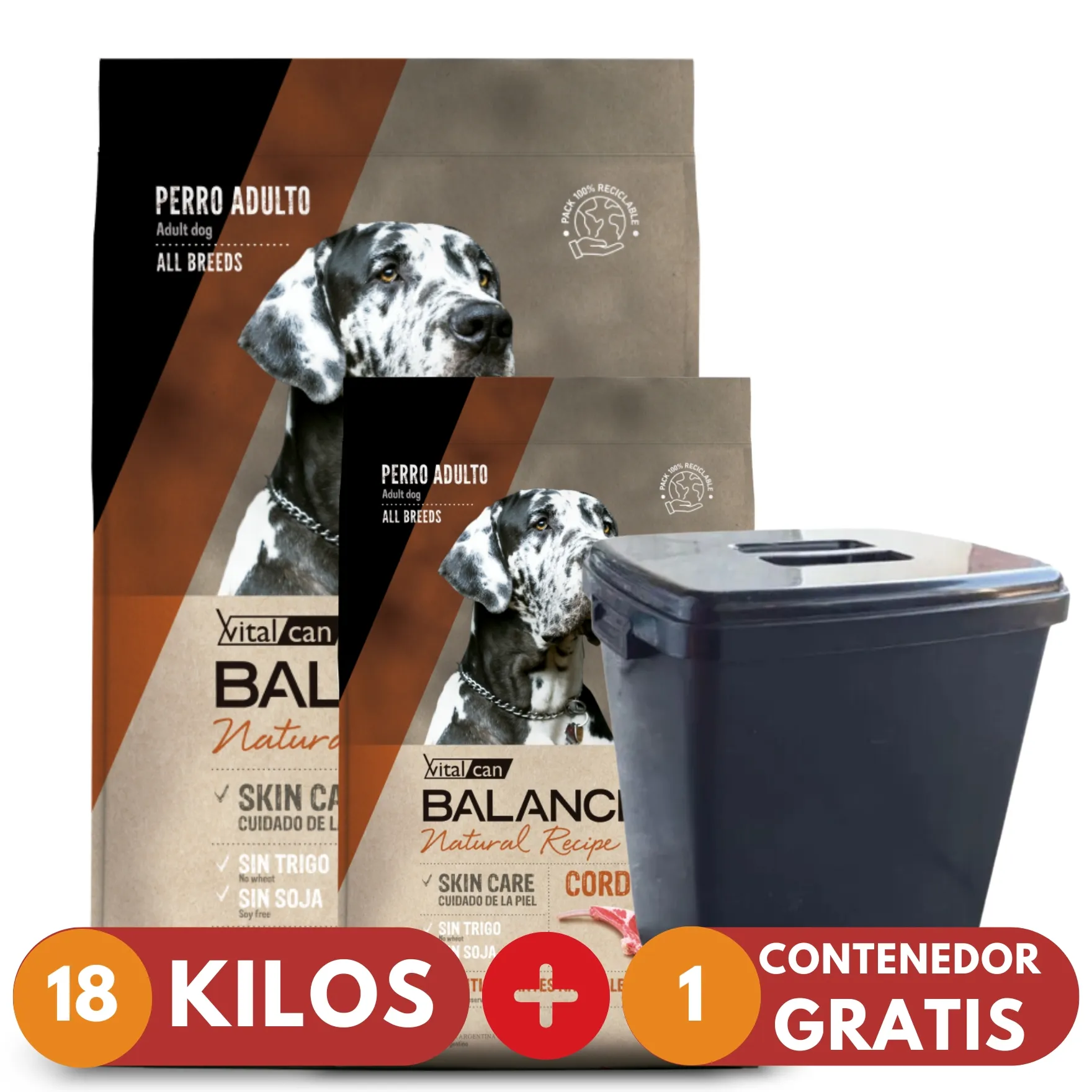Balanced Adulto Natural Recipe Cordero 15 kg + 3 kg + Contenedor