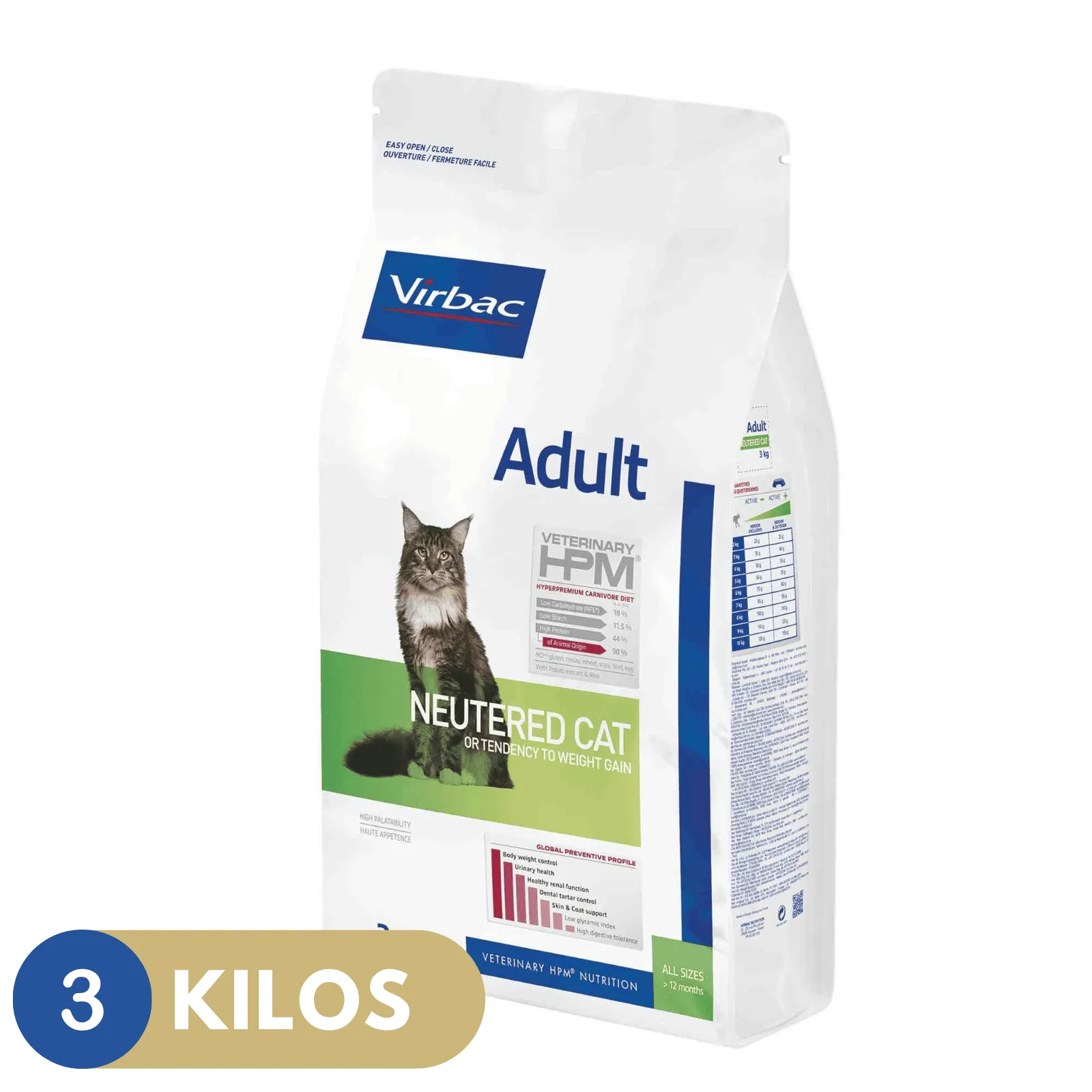 Virbac Gato HPM Adulto Neutered Cat – Control de Peso – Castrados 3 kg