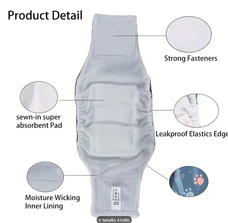 Pañal reutilizable para perro macho talla M - Imagen 6