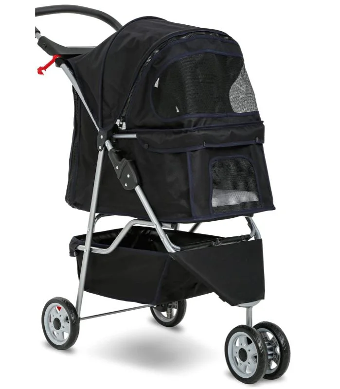 Coche plegable negro para mascotas