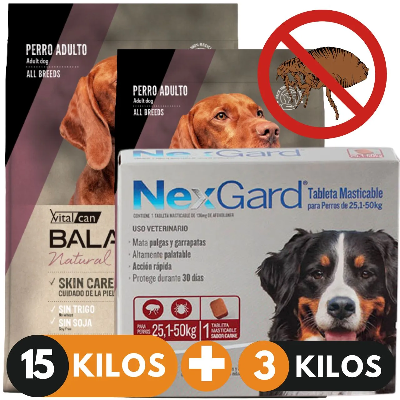 Balanced Adulto Natural Recipe Pollo 15 + 3 Kg + Nexgard 25 a 50 Kg